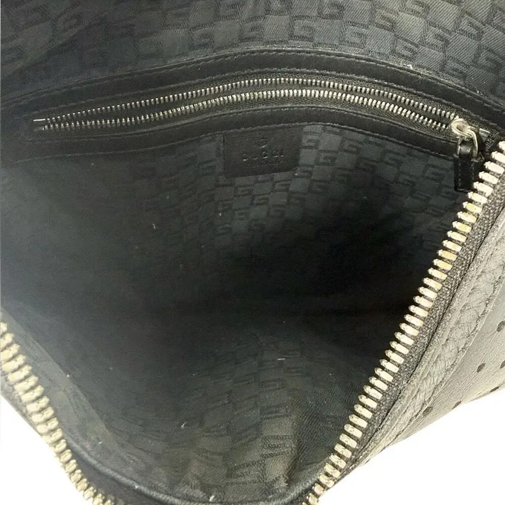 Gucci Reins Vintage Interlocking GG Perforated Leather Black Hobo Bag Purse